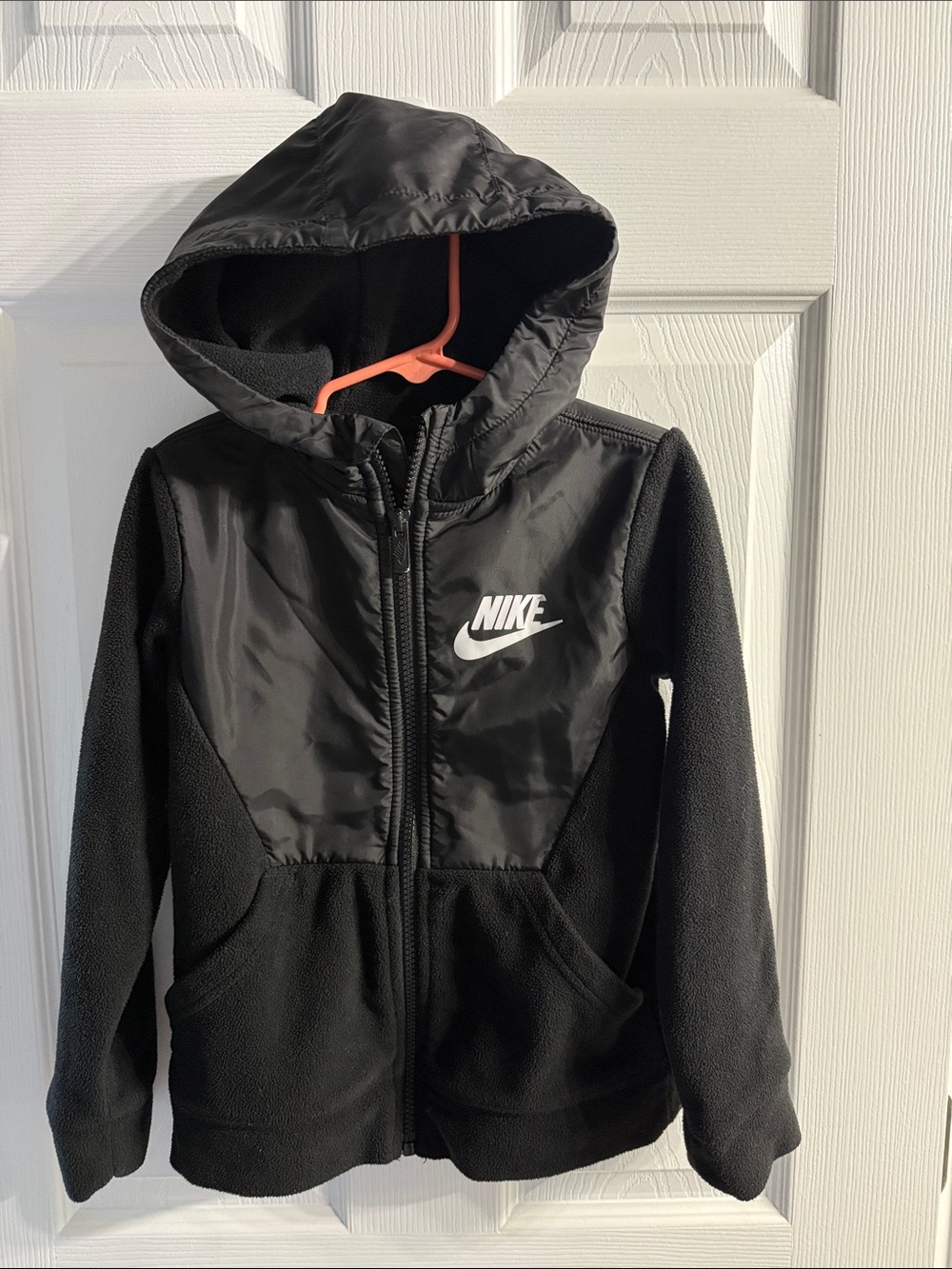 Nike Black Kids Hooded Fleece Jacket with White Logo